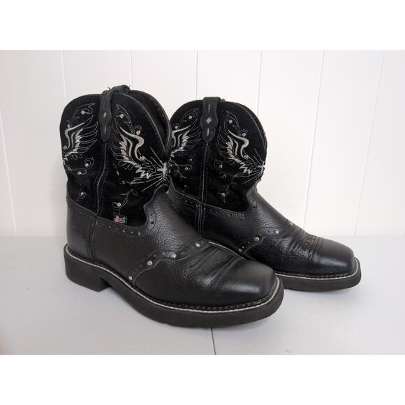 Justin Gypsy 8" Square Toe Black Western Boots Size 11B - Picture 1 of 7